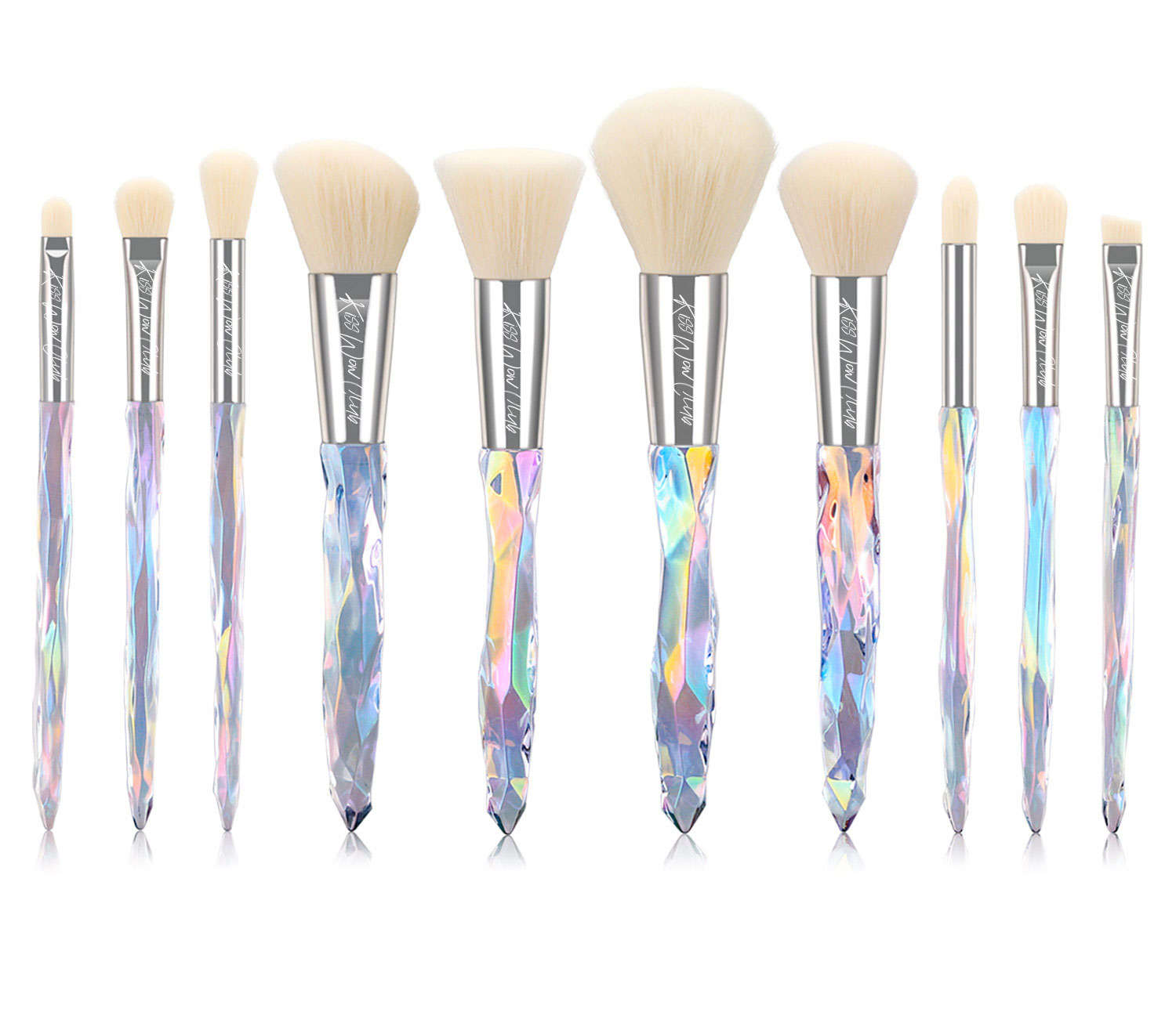 Kiss Wow Club Holographic Crystal Prism Make-up Brush Set with Holographic  Makeup Bag - White - The Kiss Wow Club